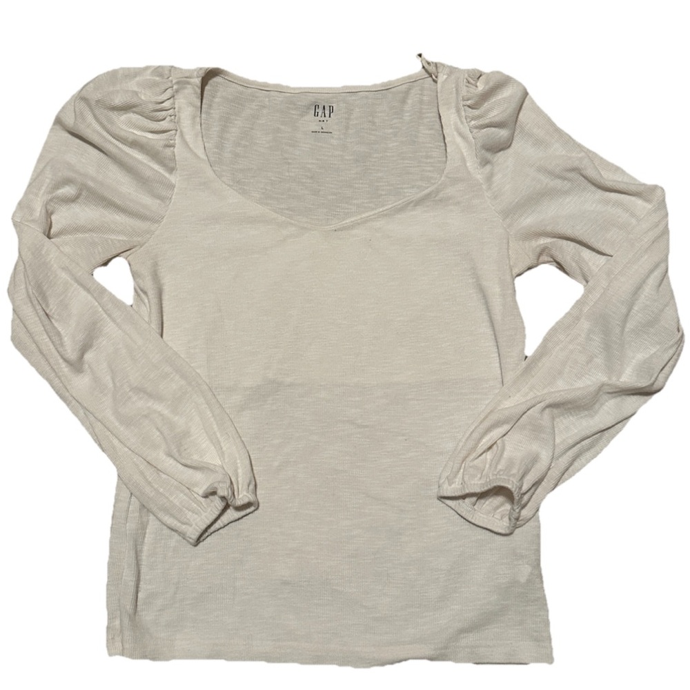GAP Off-White Long Sleeve Ribbed Women's Blouse